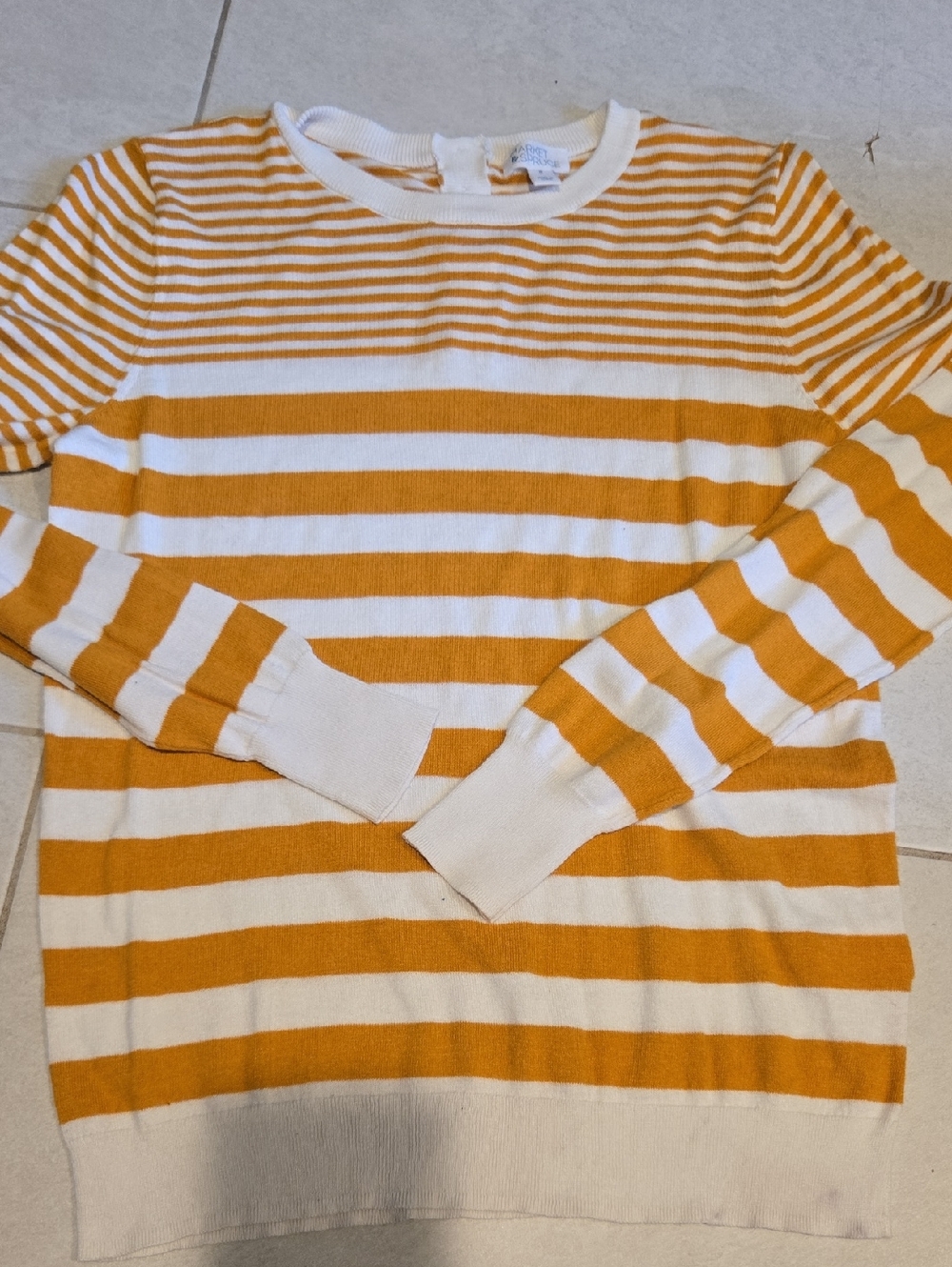 Market & Spruce Striped Crewneck Sweater in White and Mustard
